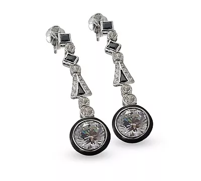 Black Spinel Dangle Earrings 925 Sterling Silver Handcrafted Party Jewellery • $342.40