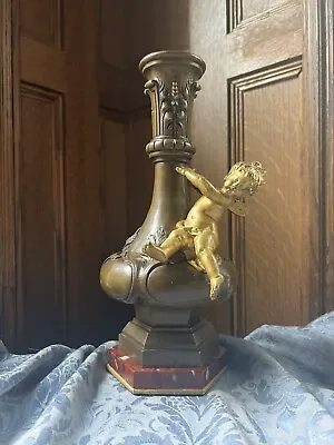 Antique Solid Bronze Moreau Cherub Bud Vase • $565