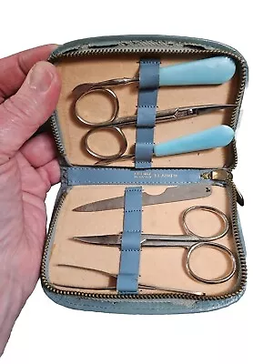 1950 Vintage Special Triple Cut  Grooming Kit Leather Case Austrian  Blue • $18