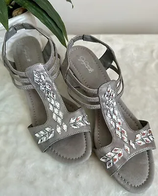 Jaclyn Smith Women's Sandal Edina Gray Wedge Heel Diamond Rhinestones Shoes 9M • £28.34
