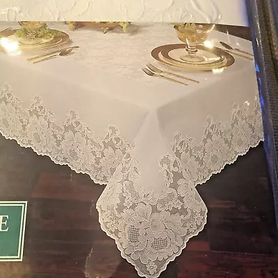 Elrene Princess Lace Tablecloth Easy Care Vinyl 60  X 90  Oblong Cream Floral • $12.99