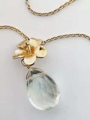 Alex Monroe Flower Necklace Green Amethyst Dewdrop Frangipani Gold Vintage • $280.77