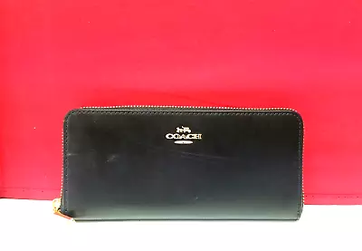 Coach Women Slim Accordion Zip Wallet Leather Black Wristlet Purse Clutch • £90.99