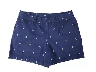 Le Tigre Womens Chino Shorts Navy Blue Mid Rise Sail Boats Size 14 • £13.02