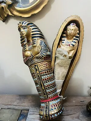 Egyptian King Tutankhamun Sarcophagus Coffin With Mummy Figurine Set 10.5 Inch • £35