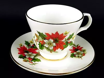 Sadler Wellington Christmas Poinsettia Floral Bone China Coffee Tea Cup & Saucer • £22.75