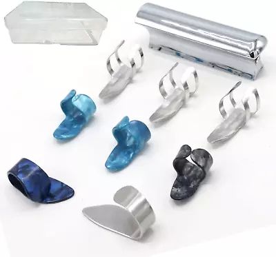 Stainless Steel Guitar Slide With Thumb Picks Electric And Acoustic Guitar • $20.79