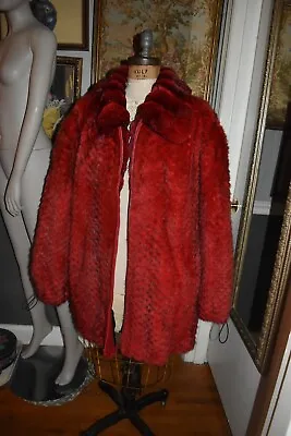 Men's STUNNING Red Mink & Chinchilla Fur Collar Coat Jacket 6x Approx 56in Chest • $1299.99