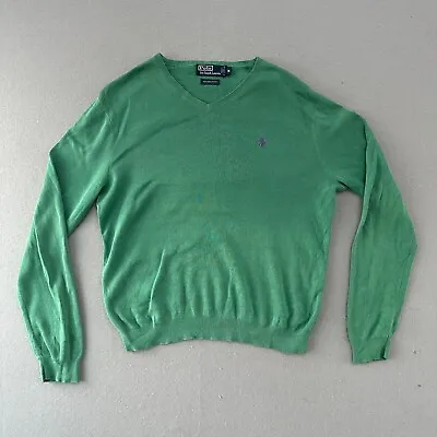 Polo Ralph Lauren Sweater Mens Medium Green Pima Cotton V Neck • $19.80