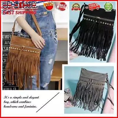 £12.29 • Buy Faux Suede Crossbody Bags Fringe Tassel Retro Satchel Hippie Style Travel Street