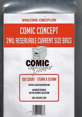 £7.99 • Buy 100 X 2Mil Resealable Current Size Comic Concept Comic Book Sleeves Bags