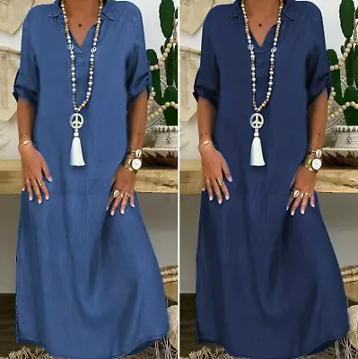 Plus Size Women Casual Summer Loose Denim Maxi Dress Jeans Sundress Kaftan Beach • $29.99