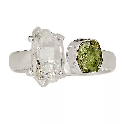 Natural Herkimer Diamond & Moldavite 925 Silver Ring Jewelry S.9.5 ALLR-25339 • $19.99