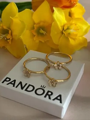 Pandora Cherry Blossom 14K Gold Pink Enamel Ring Size 58~US 8.5 • $348