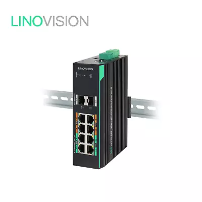 LINOVISION Industrial 8-Port Full Gigabit Managed POE Switch With 2 SFP Uplinks • $380