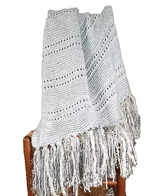 NEW Silver Gray Metallic Handmade Knitted Afghan Throw Hand Knit Gift Gifts • $127.49