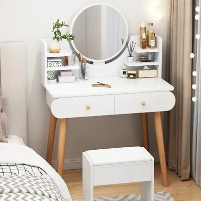 $214.99 • Buy Beauty Dresser White Vanity Table With Mirror Stool And Storage Drawers Set
