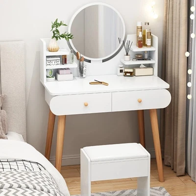 $214.99 • Buy Beauty Dresser White Vanity Table With Mirror Stool And Storage Drawers Set