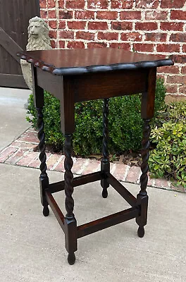 Antique English Dark Oak End Table Barley Twist Pie Crust Edge Square Side Table • $659