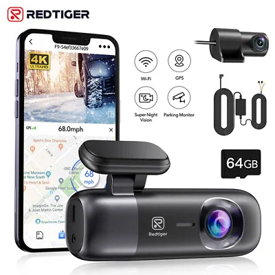 REDTIGER Dash Cam 4K Front And Rear Dash Camera WiFi GPS With  Hardwire Kit • $159.99