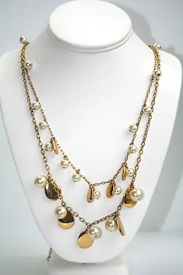 J. Crew 36-38  Long Layered Faux Pearl Dangle Necklace AS-IS (aa27) • $15