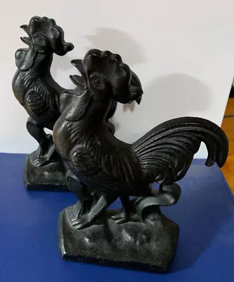 COOL BEANS BLOWOUT: Vintage Cast Metal ROOSTER Bookends Or Door Stops TKH • $99.99