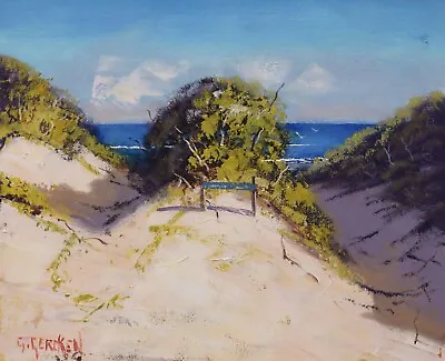 Sandy Australian Beach Dunes Original Framed Oil Painting Impressionist Seascape • $180