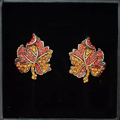 $99.95 • Buy HEIDI DAUS  Lavish Leaf  Crystal Button Maple Leaf Omega Earrings - NWT