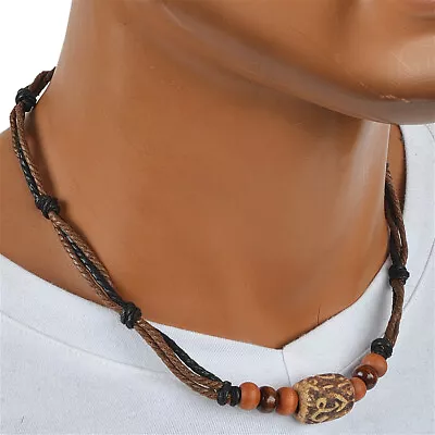 Men Pendant Bead Surfer Choker Hemp Necklace Stylish Tribal Handmade • $4.87