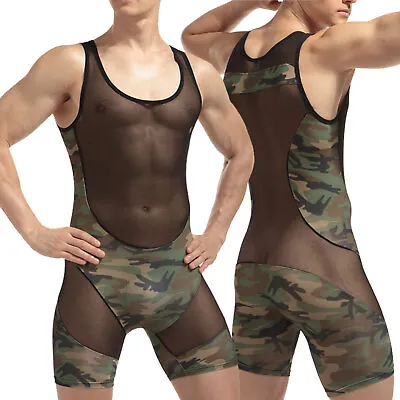 US Men's Short Sleeves Bodysuit Leotard Sports Tank Jumpsuit Gymnastic Underwear • $7.79