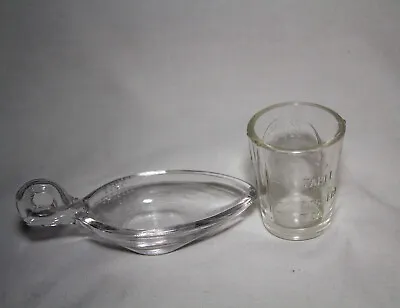 2 Vintage Embossed Clear Glass Medicine Measuring Spoon Shot Glass Circa 1920 • $12.50