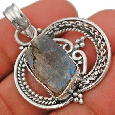 Natural Rough Labradorite Madagascar 925 Sterling Silver Pendant K7-2 • $13.99