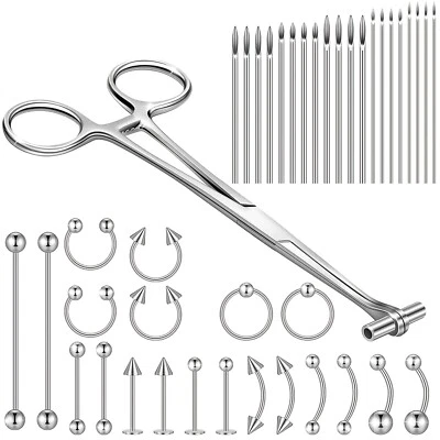 $9.99 • Buy 41pcs Body Piercing Tool Kit Include Septum Forceps Clamp Pliers Piercing Needle