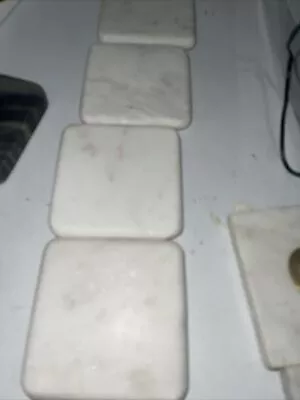 Set Of Four (4) White Marble Coasters Square With Rounded Edges 4x4 • $19.50