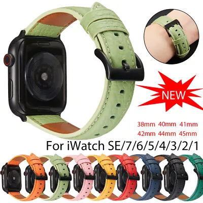 $14.99 • Buy For Apple Watch Series 7 6 5 4 3 2 SE Lychee Leather 45 41 Mm Strap IWatch Band
