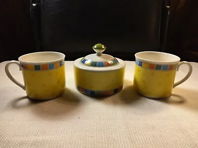 Vilroy & Boch Twist Alea Limone Sugar Bowl With Lid Easy Collection + 2 Cups • $25