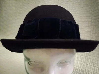 Women's One Size Amanda Smith Dark Blue Wool Felt Bowler Hat W/ Bow Decoration • $20