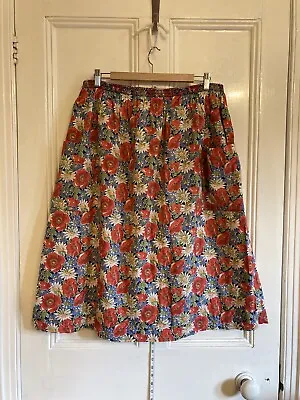 Liberty Plus Skirt Size M/L Floral Print On Unlined Cotton With Pockets-Vintage • £18