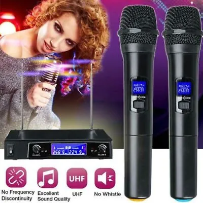 Professional Wireless Microphone System UHF 2 Channel 2 Mic Handheld Karaoke • £37.67