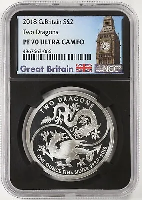 $129.95 • Buy 2018 Great Britain Proof Silver 2 Dragons NGC PF70 Ultra Cameo .9999 2 Pounds