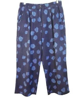 £20.95 • Buy Gorman Size 12 Blue Dots Linen Cotton Casual Cropped Pants Repaired