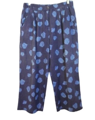 £20.95 • Buy Gorman Size 12 Blue Dots Linen Cotton Casual Cropped Pants Repaired