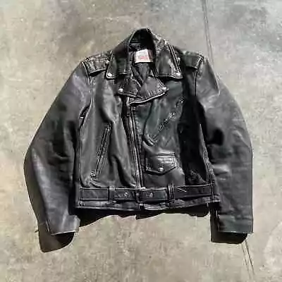 Vintage Excelled Black Leather Jacket Moto Cafe Racer Medium • $100