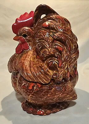 Pre-owned VTG Atlantic Mold Burnt Orange Rooster Speckled Red Ceramic Cookie Jar • $40