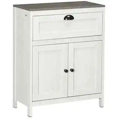 Bathroom Floor Standing Cabinet Storage Organizer W/ Drawer Double Door White • £114.99