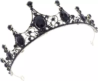 Queen Tiara Headband Crystal Headband Black Baroque Crown Gothic Princess • £12.29