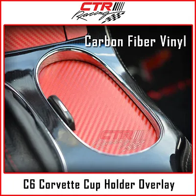 C6 Corvette Cup Holder Drink Cover Overlay Decal Red Carbon Fiber 2005-2013  • $7.95