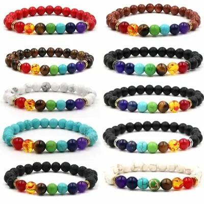 $11.37 • Buy 7 Chakra Bracelet Lava Stones Essential Oil Diffuser Anti Stress Anxiety Relief 