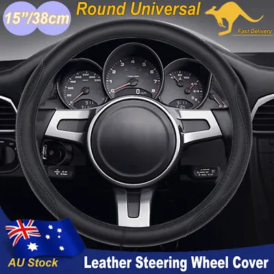 Genuine Leather Car Steering Wheel Cover Anti-slip For 15 /38cm Round Universal • $35.25