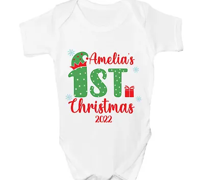 Personalised Baby Grow First Christmas Sleepsuit 1st Xmas Vest Any Name Gift • £6.99